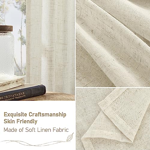 LAMIT Natural Linen Curtains for Bedroom, 84 Inch Faux Linen Textured Light Filtering Drapes Back Tab and Rod Pocket Window Panels for Living Room, Set of 2 Panels, 52 x 84 Inch, Light Grey