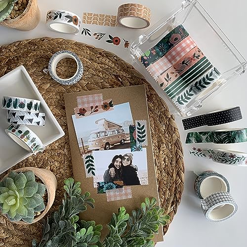 ZYNSHE Washi Tape Set of 16 Rolls of 15 mm Wide Washy Tape Cute Decorative Tape for Journaling, Scrapbooking, Crafts, Bullet Journals, Planners, DIY Decor & Craft Supplies for Adults & Kids (Meadow)