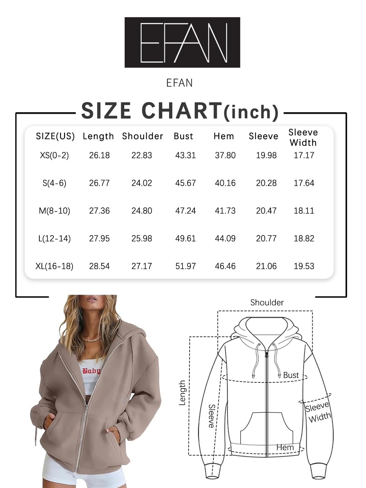 EFAN Women Zip Up Hoodies Oversized Sweatshirt Jacket 2024 Fall Fleece Cute Pullover Hooded Tops Teen Girls Casual Loose Fit Y2k Trendy Fashion Gym Clothes Outfits Grey S
