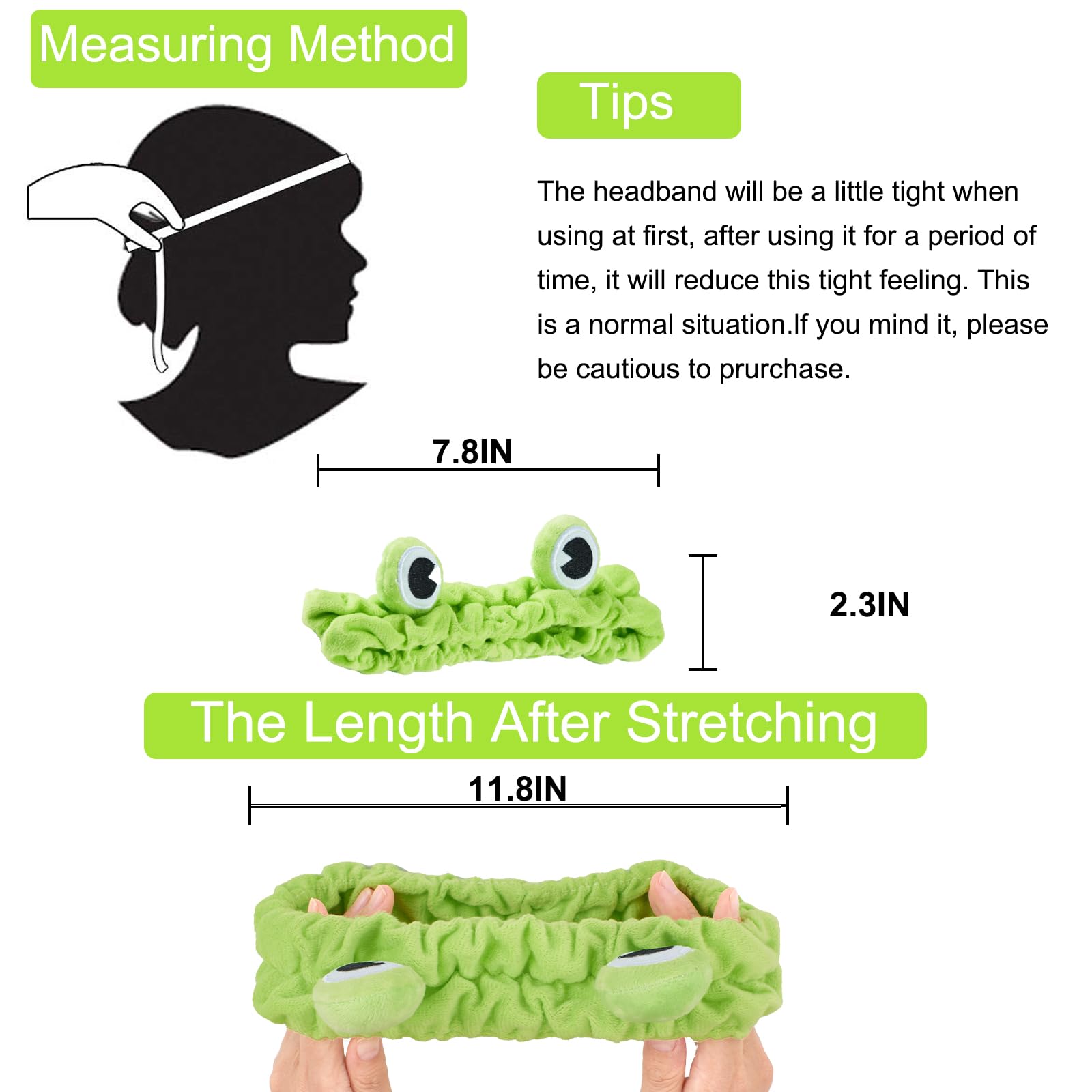 Jowmoy Green Frog Eye Elastic Headband - Versatile for Spa, Skincare, Makeup, Face Wash, Fun Gift for Women (1 Pack)