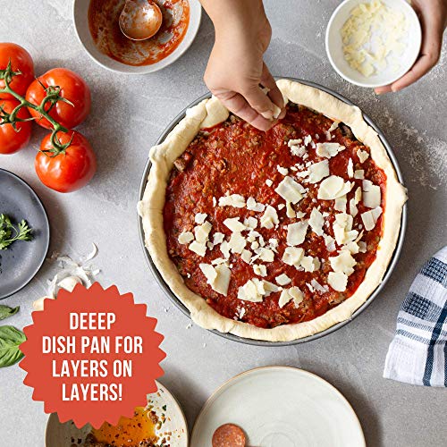 Chef Pomodoro Chicago Deep Dish Pizza Pan 12 Inch, Hard Anodized Aluminum Pizza Pan for Oven, Pre-Seasoned Bakeware Kitchenware, Non-Stick Round Pizza Pans (12-Inch)