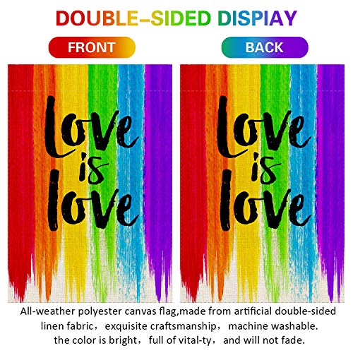 UPINLOOK Love is Love Rainbow Garden Flag Vertical Double Sided Pride Gay Pride Lesbian LGBT, Pansexual Flag Yard Flag Outdoor Decoration 12.5 x 18 Inch