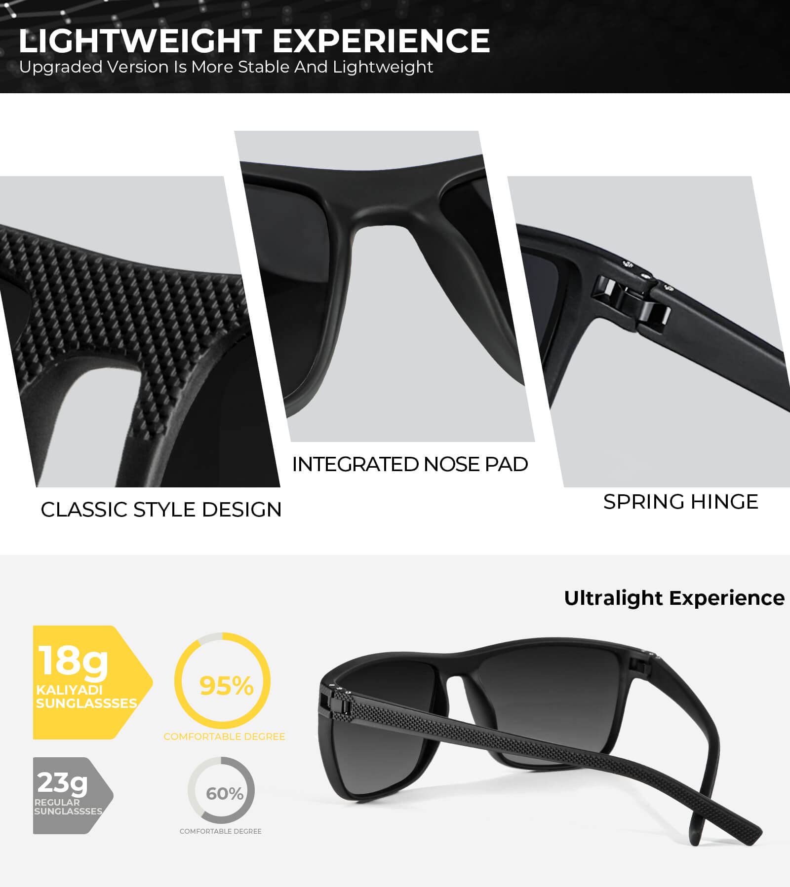 KALIYADI Polarized Sunglasses Men, Lightweight Mens Sunglasses Polarized UV Protection Driving Fishing Golf (Black/Black/Black)