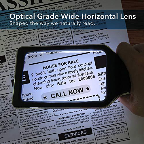 MagniPros 6X Rechargeable Magnifying Glass with 3 Color Light Modes & Anti-Glare Lens - Relieve Eye Strain | Perfect for Low Vision Seniors, Macular Degeneration & Fine Print