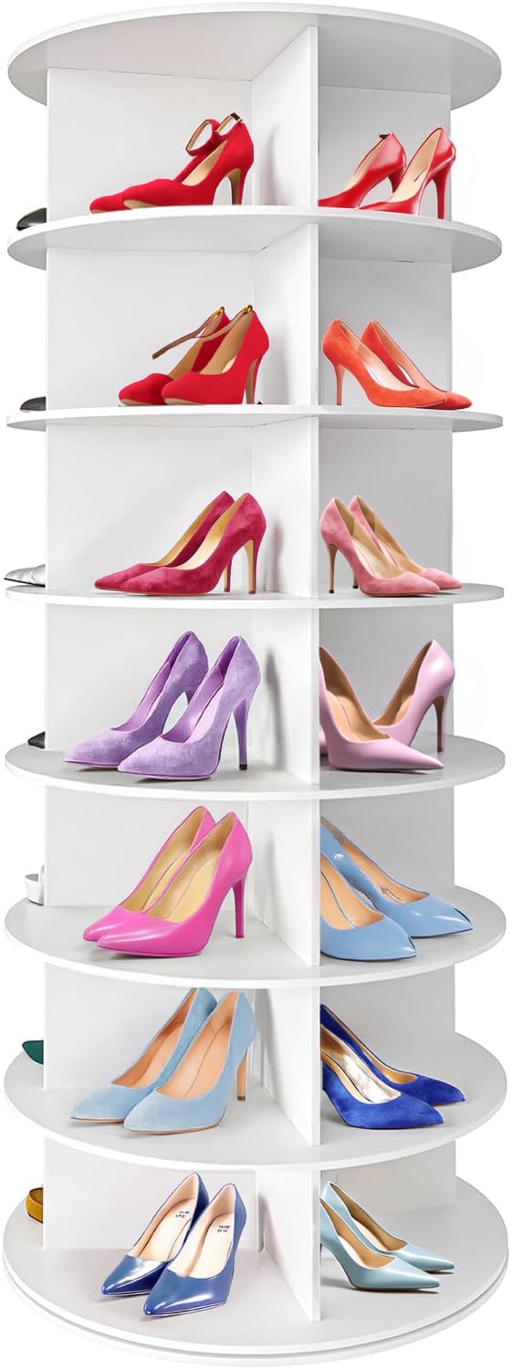 Weinstein storage Original Rotating Shoe Rack Tower, Original 7-Tier Hold Over 35 Pairs of Shoes, Spinning Shoe Display Lazy Susan, Revolving 360 Shoe Rack Tower, Rotate Shoes Closet Organization.
