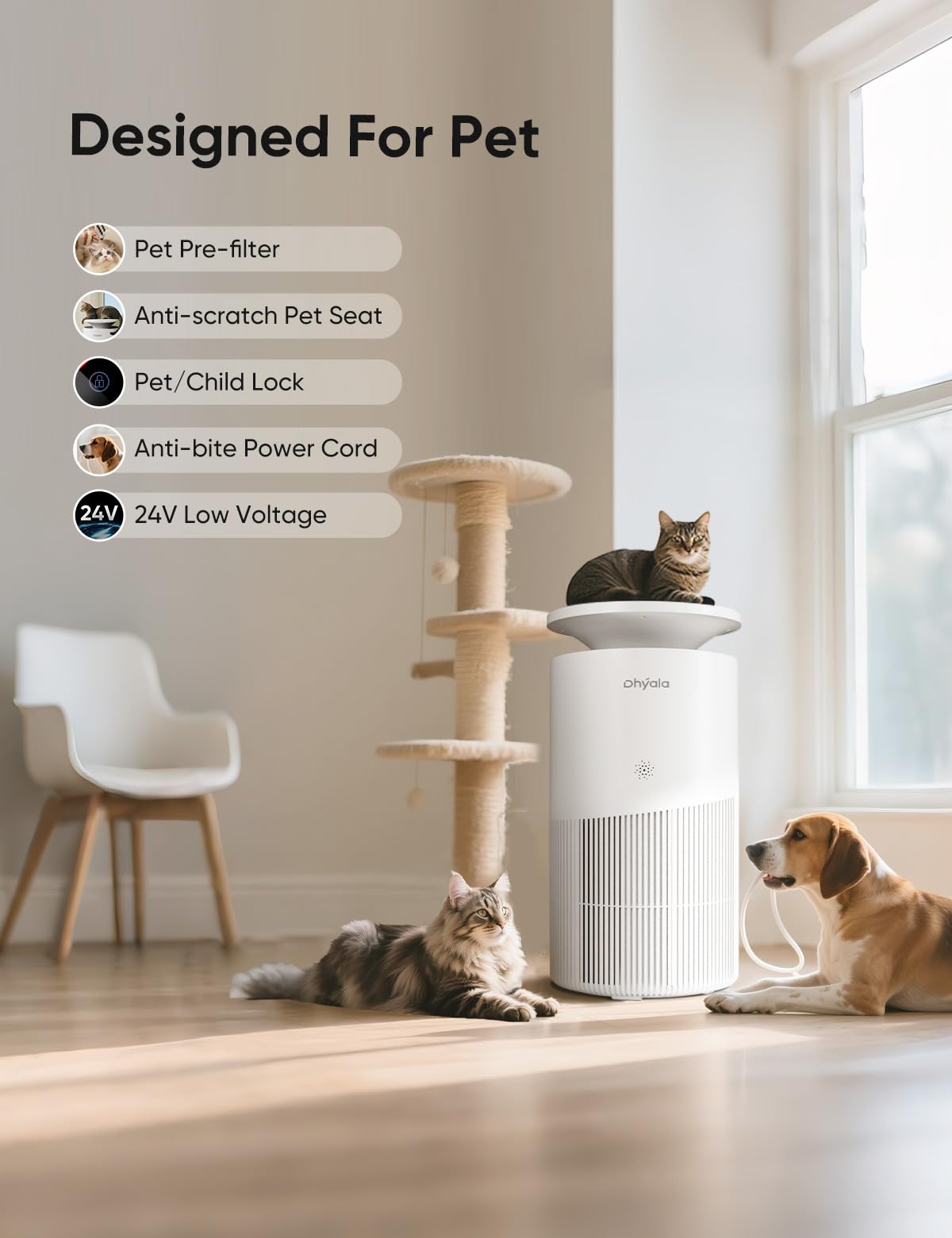 Dhyala Air Purifier for Home Large Room up to 3620FtΒ², H13 True HEPA Air Purifiers for Home Pet Hair Dander Odor Pollen, Air Cleaner with Smart WiFi, 360Β° Air Intake, Auto Mode, Pet Lock, 22dB Quiet