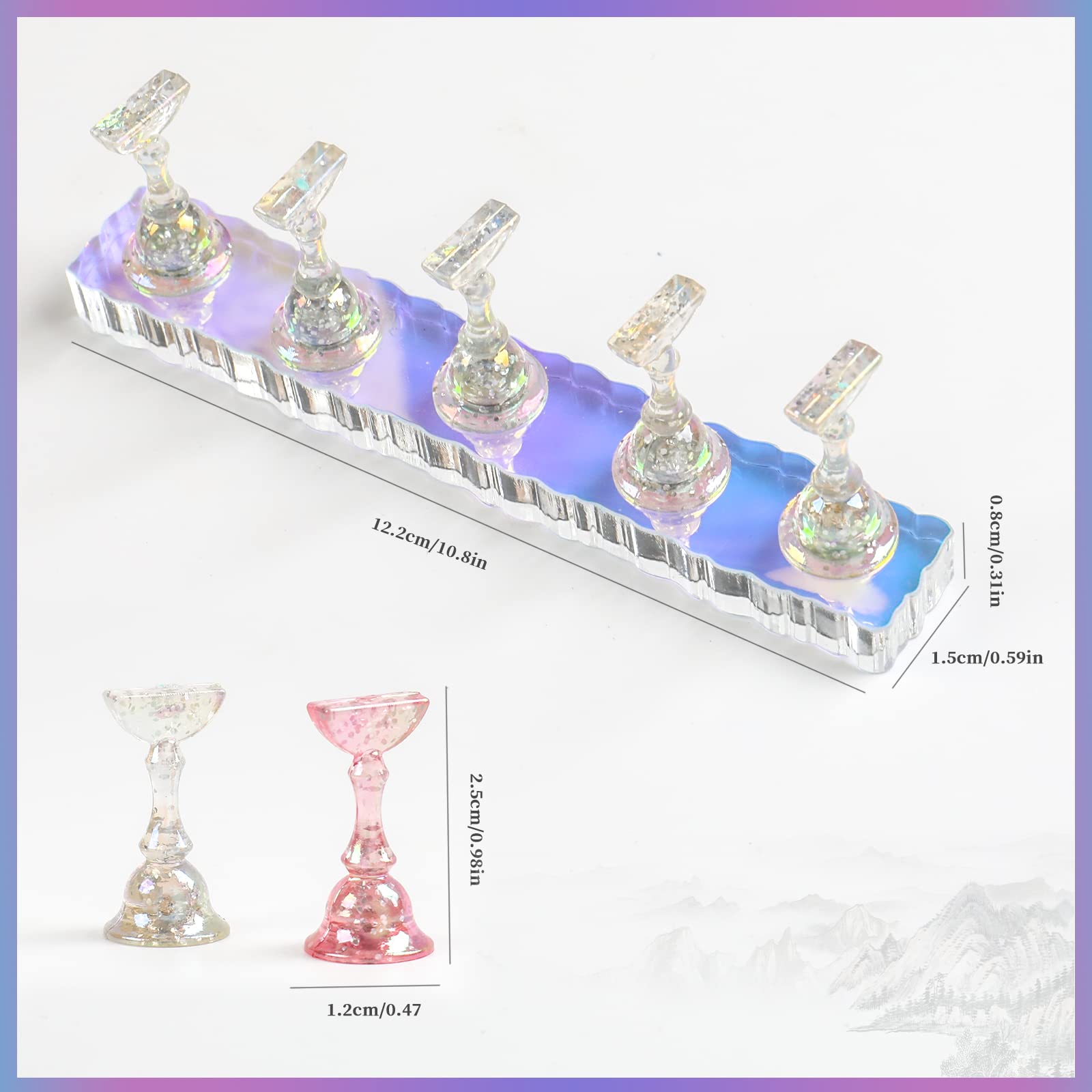 BQAN 2 Set Nail Holder for Painting Nails, Aurora Acrylic Nail Stand for Press on / Fake Nail Tips Training / Nails Display with 96 Pcs Reusable Adhesive Putty