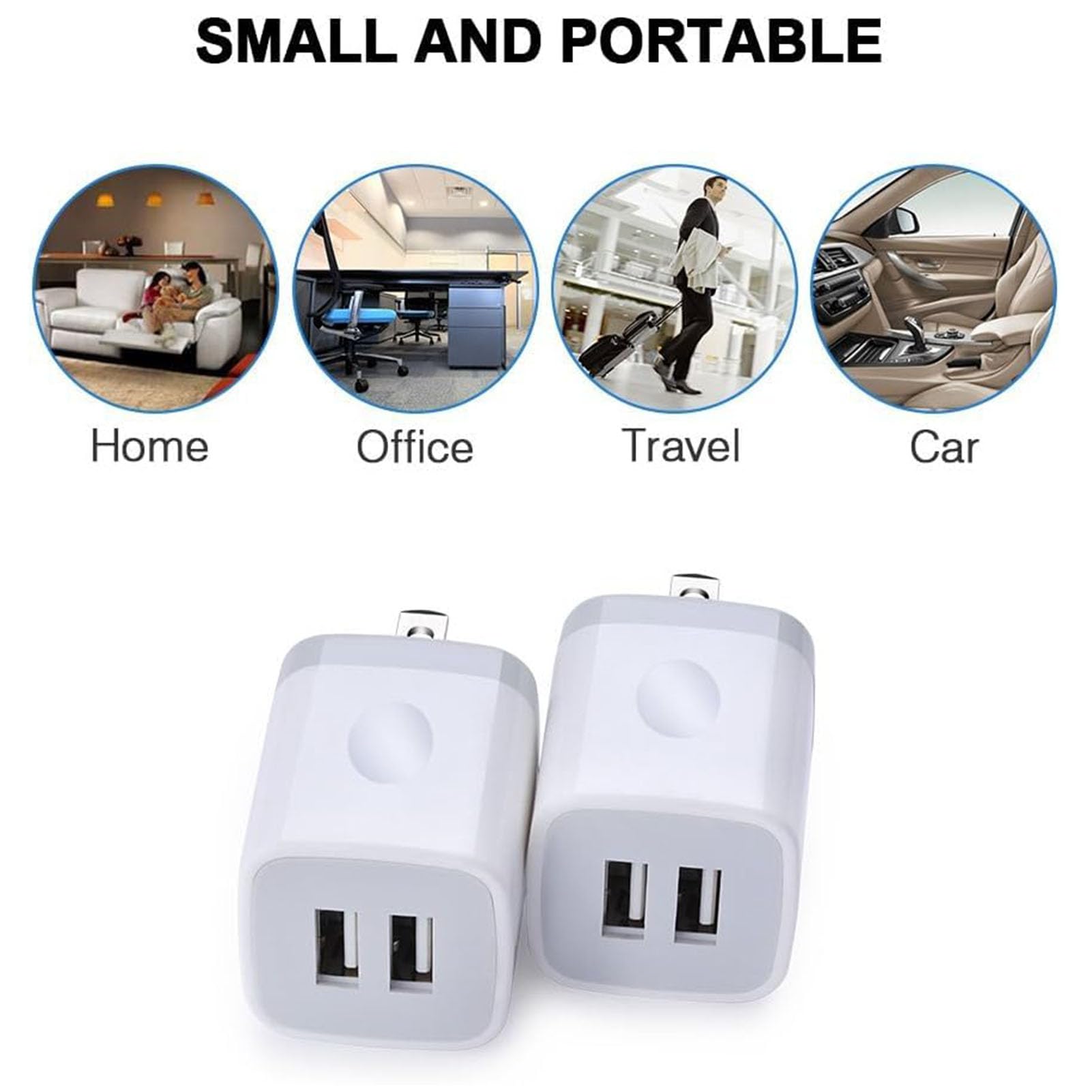 USB Wall Charger, FiveBox 2Pack Dual Port 2.1Amp Fast Brick Base Adapter Charging Block Charger Cube Plug Charger Box for iPhone 16 Pro Max 15 14 13 12 11 Pro X 6 6S 7 8 Plus, iPad, Samsung, Android