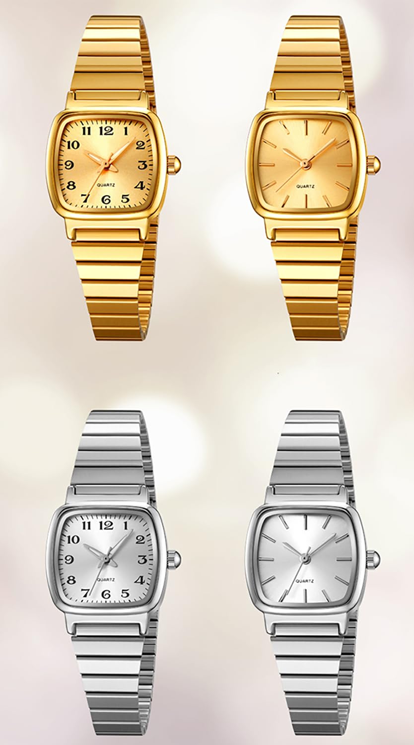 BESTKANG Fashion Women's Watches Waterproof Watch Easy to Read Stainless Steel Strap Quartz Square Watches for Women (Gold 1)