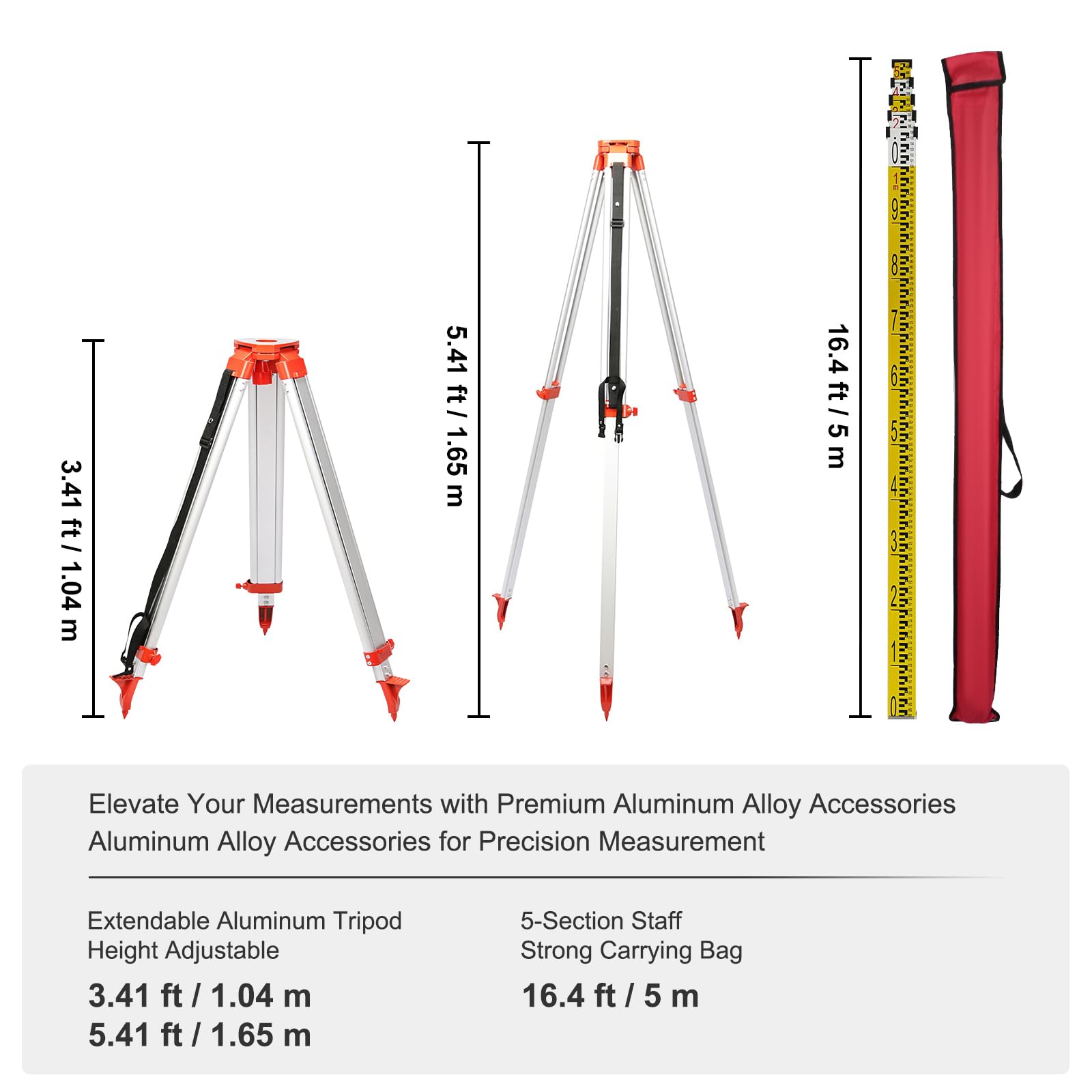 VEVOR Red Rotary Laser Level 1650ft,360 Degree Self Leveling Laser Level Kit,with Surveying Tripod&5m Staff,IP66 Waterproof Remote Control,5 Rotation Speeds&4 Angles Adjustment(Ship in Three Packages)