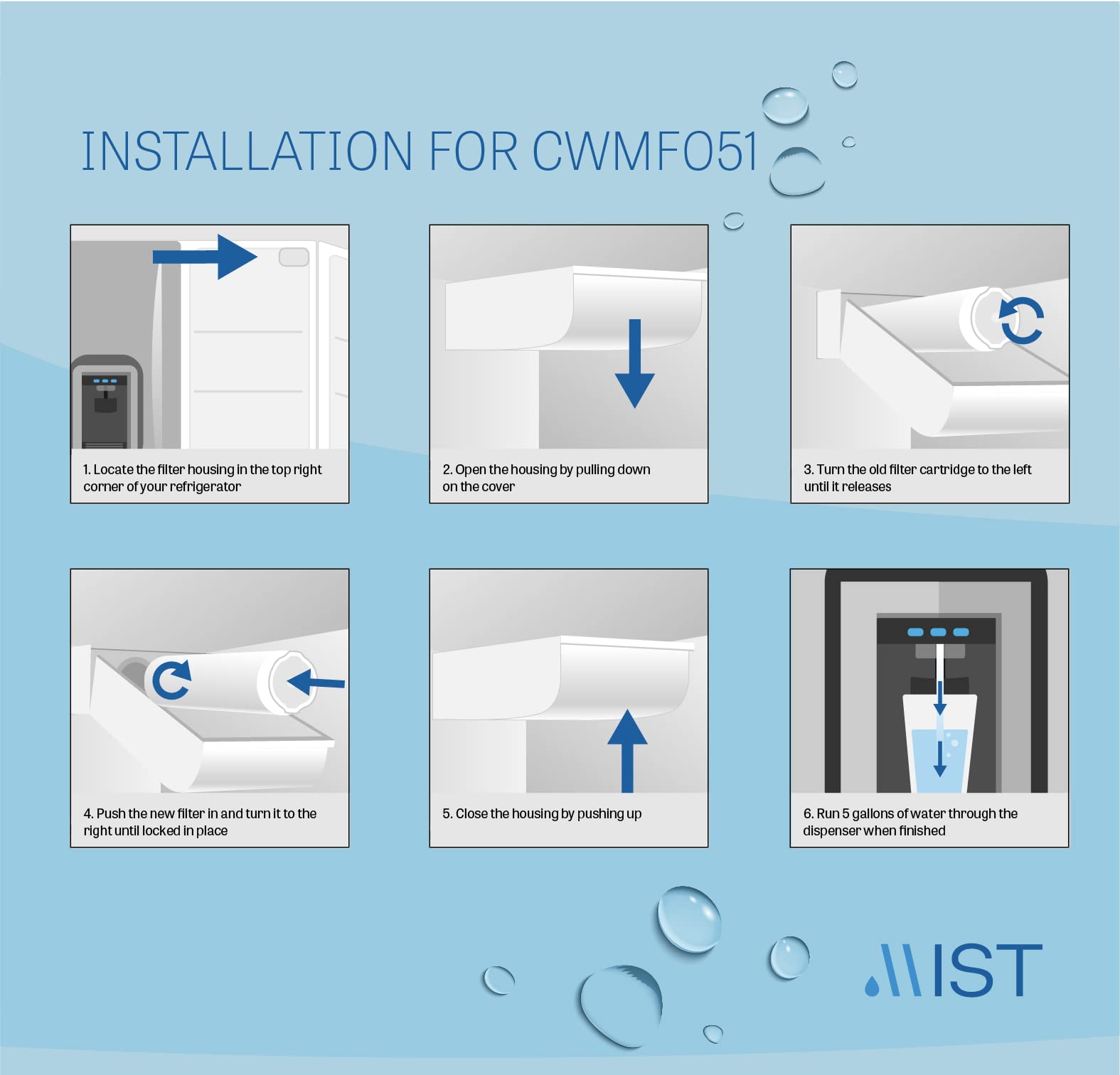 Mist Ultra Clarity Water Filter Replacement for Bosch, Refrigerator Water Filter compatible with 644845, 9000077104, 9000194412, Haier 0060820860, 0060218744, Miele KWF1000, Bosch Water Filter(3 pack)