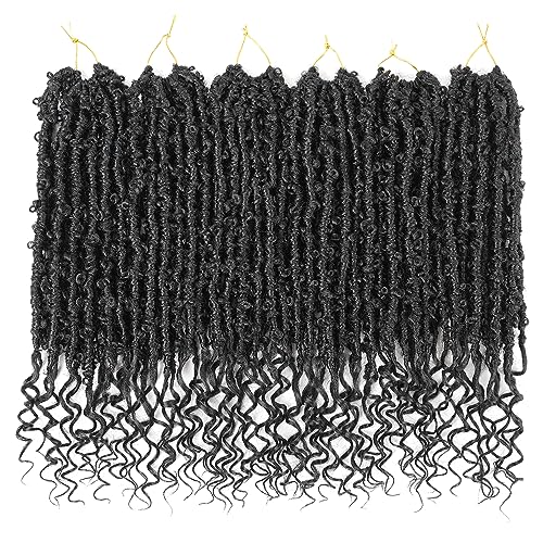 Short Butterfly Locs Goddess Locs Crochet Hair With Curly Ends 18 Inch Distressed Butterfly Faux Locs Synthetic Goddess Locs Butterfly Soft Locs Hair Extensions (14 Inch, 6packs,1B)