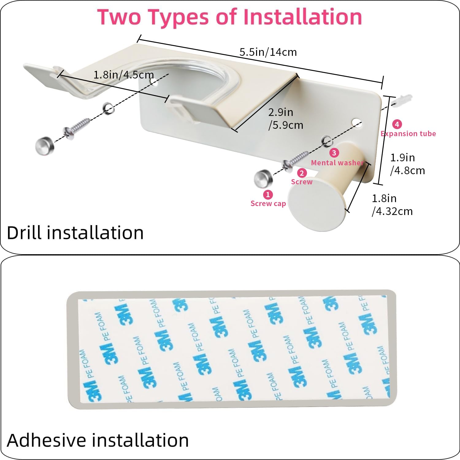 Hair Dryer Holder, HairDryer Holder Wall Mounted, Self Adhesive Blow Dryer Holder, Stainless Steel Hair Dryer Holder, Hairdryer Holder for Bathroom White BANJEKT