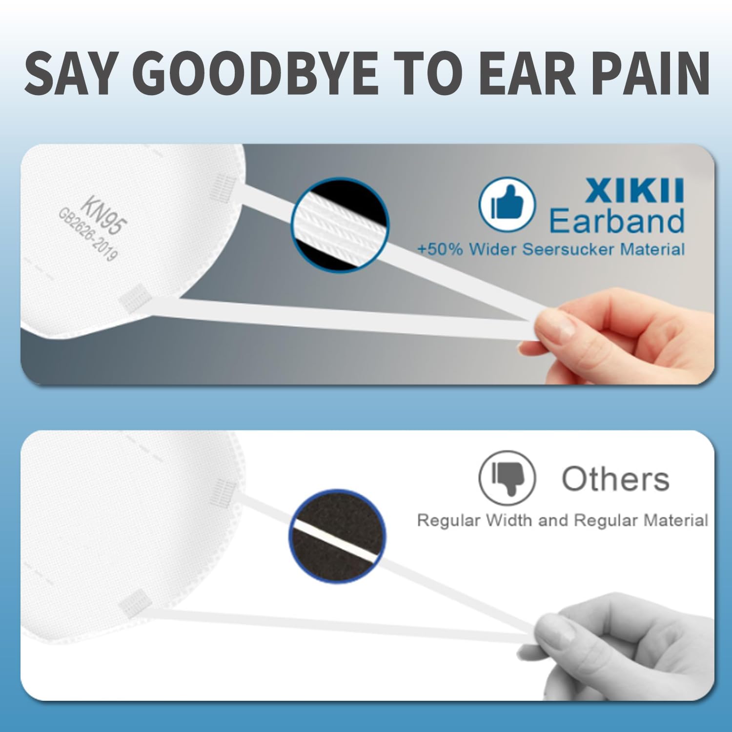 XIKII KN95 Face Masks 50 Pack 5-Ply Breathable & High Elastic Ear Loops, Alike N95 Masks for Adults 95% Filtration Efficient Foldable Mask Adjustable Nose Clip for Outdoor Activities