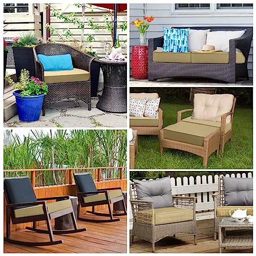 SECLATO Patio Chair Cushion 22x20x3 Inch Waterproof Outdoor Seat Cushions for Patio Furniture 5-Year Color Fastness Garden Sofa Couch Chair Pads with Handle and Adjustable Straps(2 Pack, Beige)