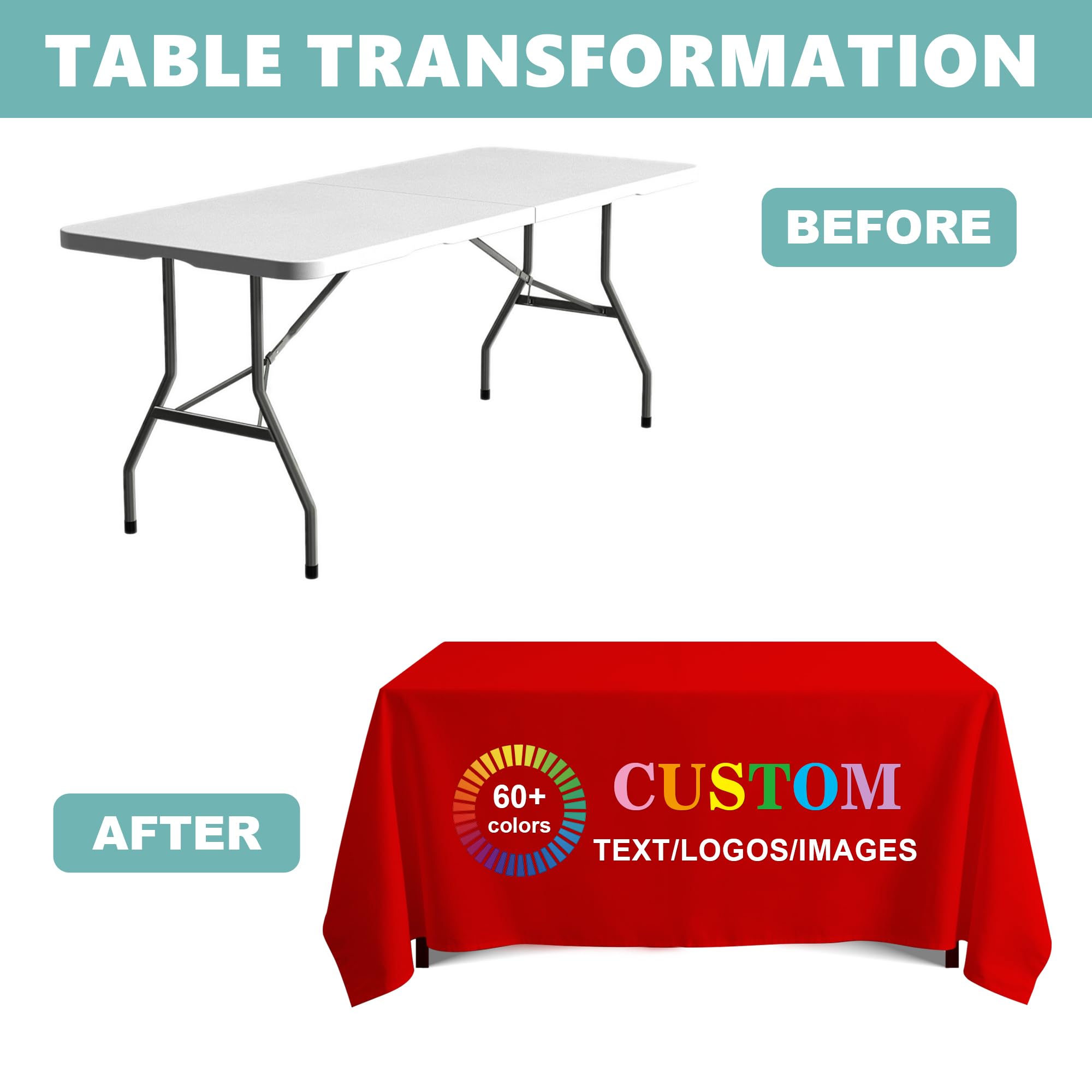 Custom Table Cloth with Business Logo, Personalized Table Cloth with Logo for 4FT 5FT 6FT 8FT 10FT, Ideal for Tradeshow Events, School, Associations, Birthday Party & Wedding (4FT Open Back)