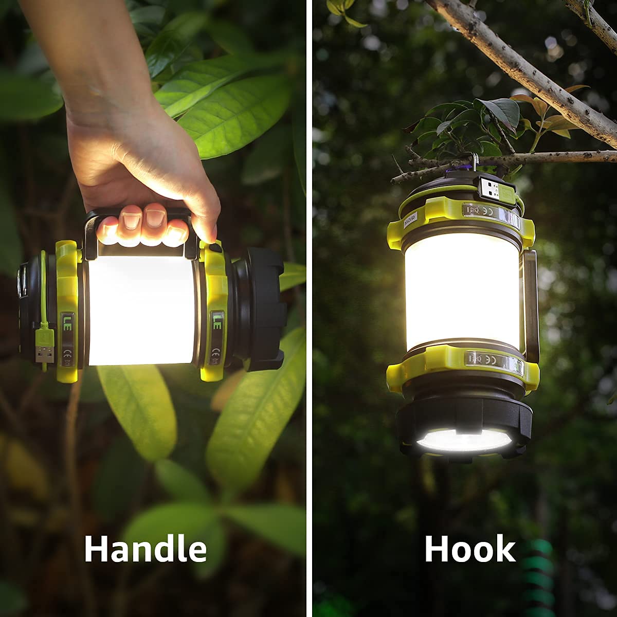 Lighting Ever LED Camping Lantern Rechargeable, Flashlight with 500LM, 5 Light Modes, 2600mAh Power Bank, IPX4 Waterproof, for Hurricane Emergency, Outdoor, Hiking and Home, USB Cable Included
