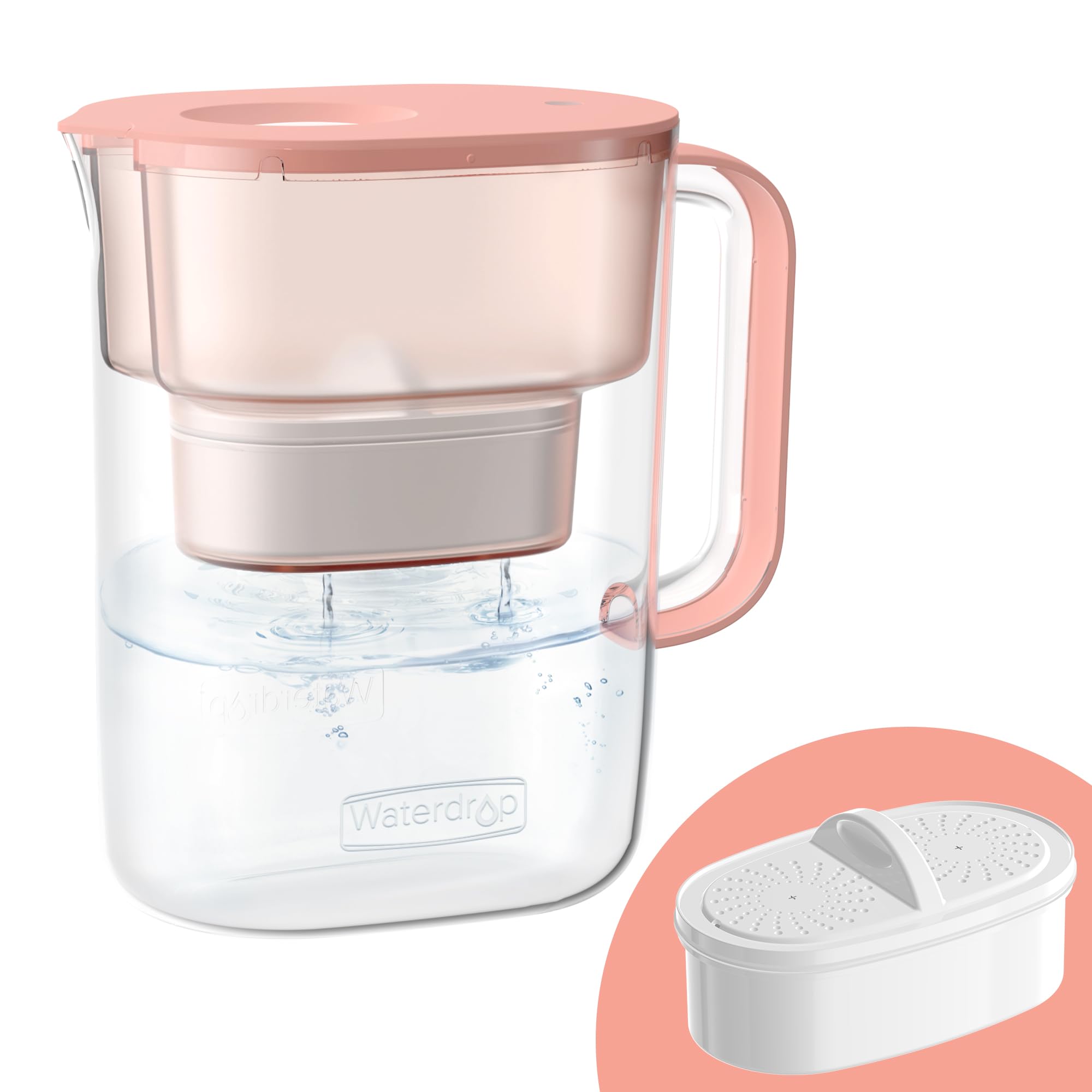Waterdrop 200-Gallon Long-Life Lucid 10-Cup Large Water Filter Pitcher, NSF Certified, 5X Times Lifetime, Reduces PFOA/PFOS, Chlorine, BPA Free, Pink