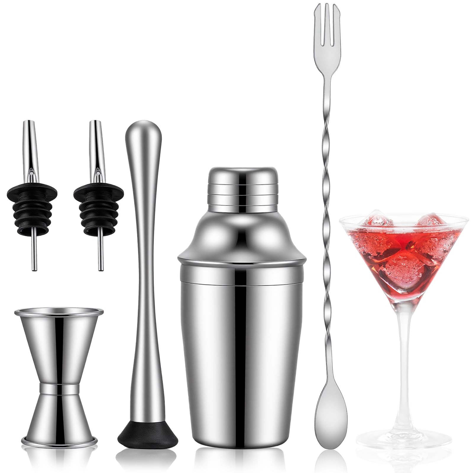 WELKOR 6 Piece 12oz Professional Cocktail Shaker Set with Built-in Strainer,Martini and Margarita Shaker for Home Bar, Boston Bartending Kit Gift for Beginners (350ml/12oz)
