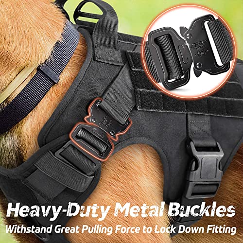 rabbitgoo Tactical Dog Harness for Large Dogs, Heavy Duty Dog Harness with Handle, No-Pull Service Dog Vest Large Breed, Adjustable Military Dog Vest Harness for Training Hunting Walking, Black, S