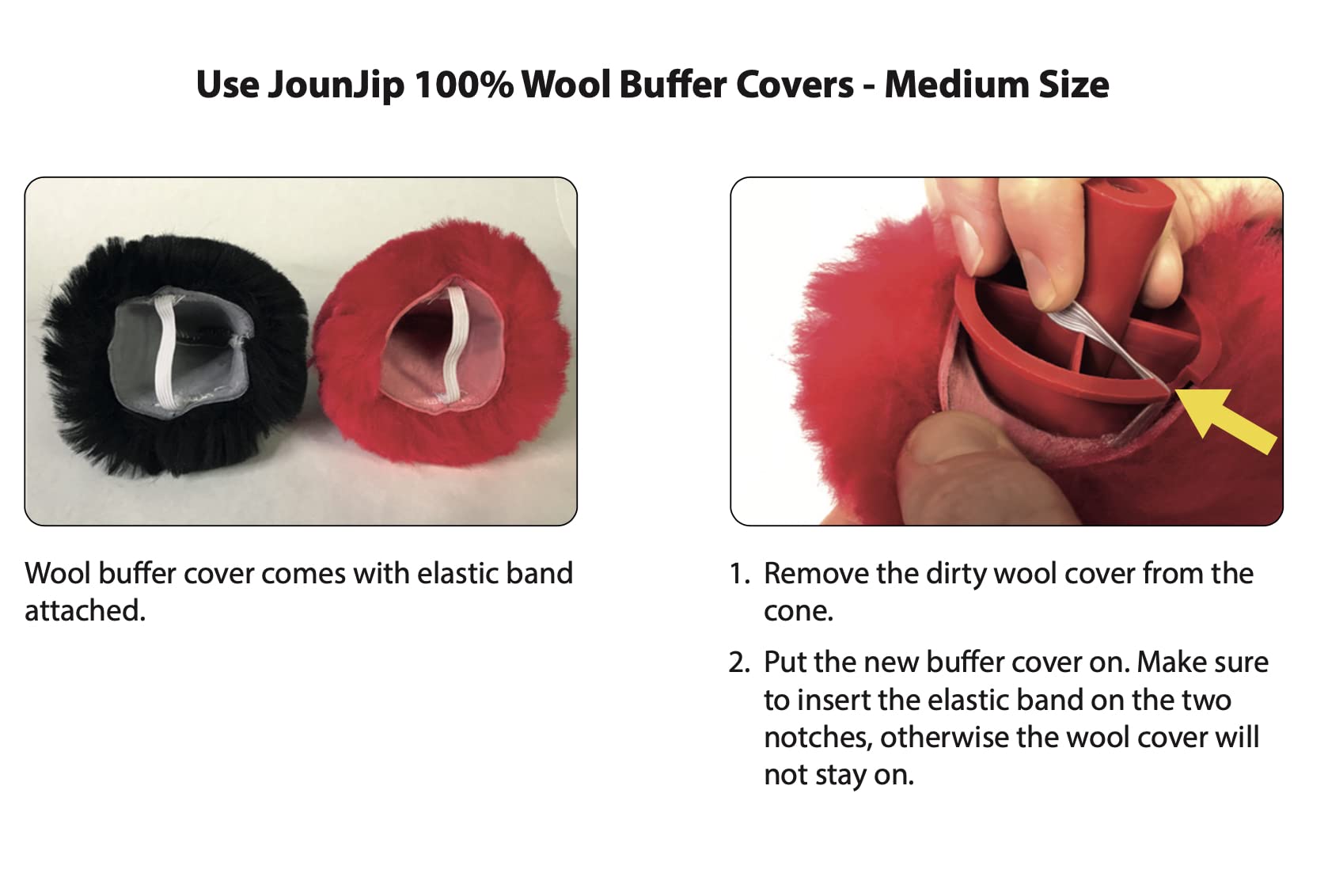 JOUNJIP Electric Shoe Shine Polisher - Deluxe Kit with 4 Buffer Covers - 100% Natural Lamb Wool
