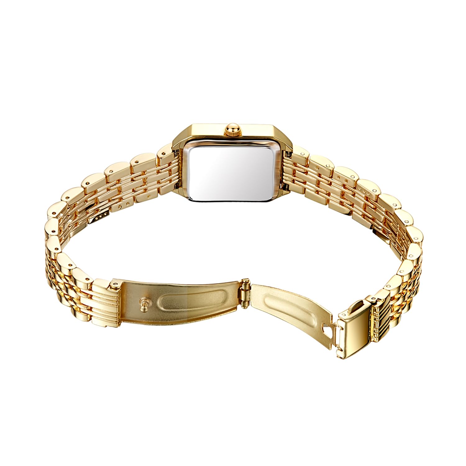 BESTKANG Vintage Gold Roman Numeral Watch for Women, Rectangular Alloy Bracelet, 3ATM Waterproof Quartz Movement with Tools (Gold Green)