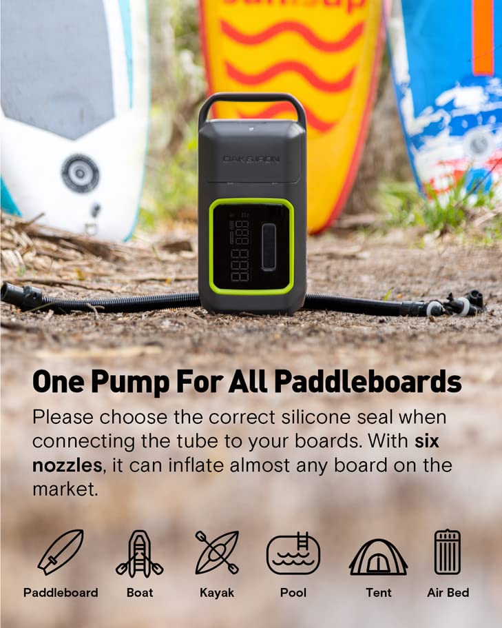Oak & Iron Wave Electric Paddle Board Pump 20PSI SUP Pump 2.5X Faster Air Inflator & Deflation with Dual Stage Pumping Auto-Off for SUP, Boards, Boats