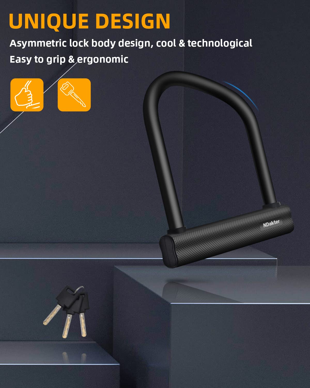 NDakter Bike Locks Heavy Duty Anti Theft, Bicycle U Lock for Ebike, 18mm Shackle, 6FT Steel Security Cable with 3 Keys for Electric Scooter, Motorcycle, Moped, Dirt-Bike, Tri-Bike Wheel Lock Sturdy