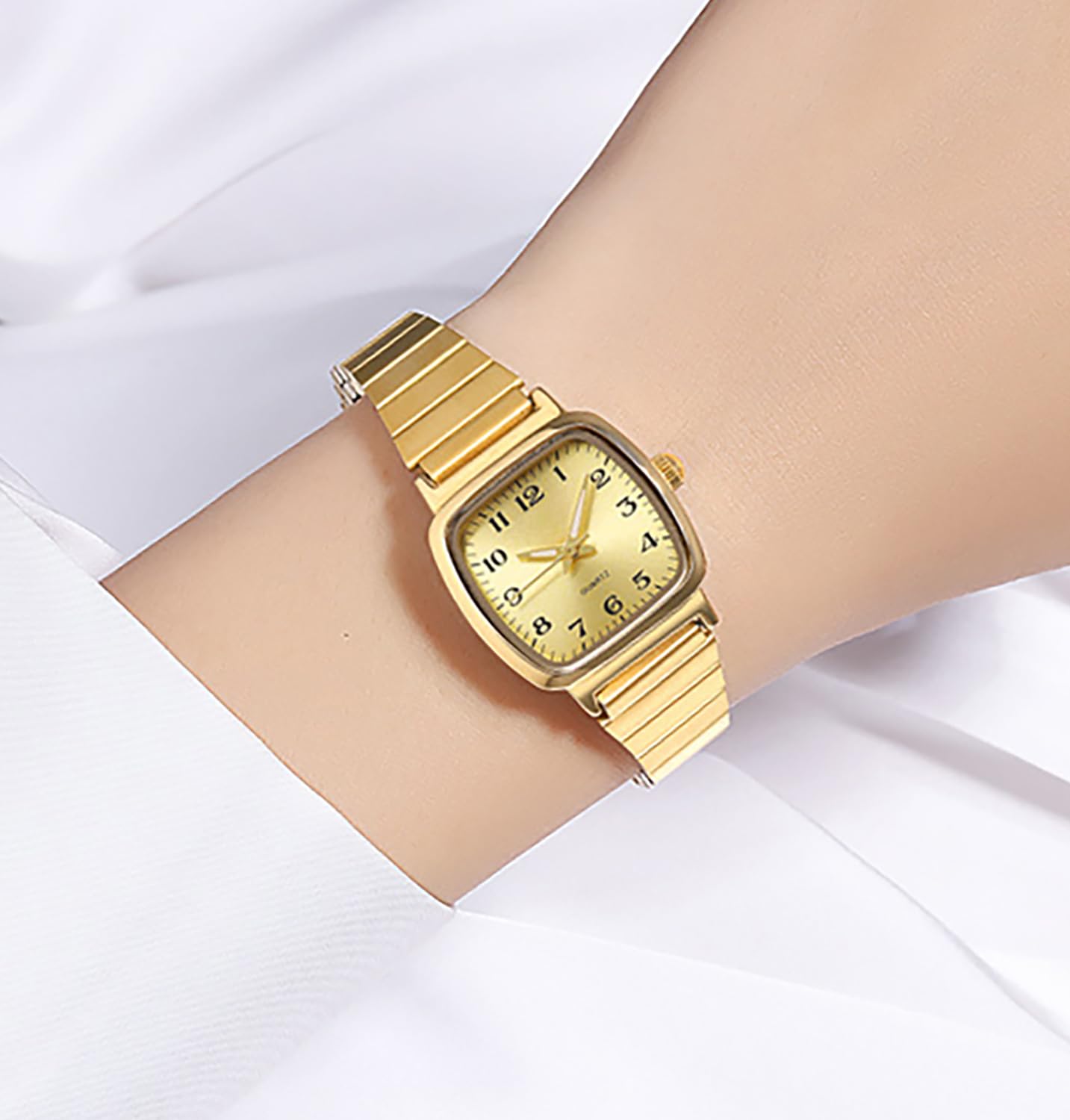 BESTKANG Fashion Women's Watches Waterproof Watch Easy to Read Stainless Steel Strap Quartz Square Watches for Women (Gold 1)