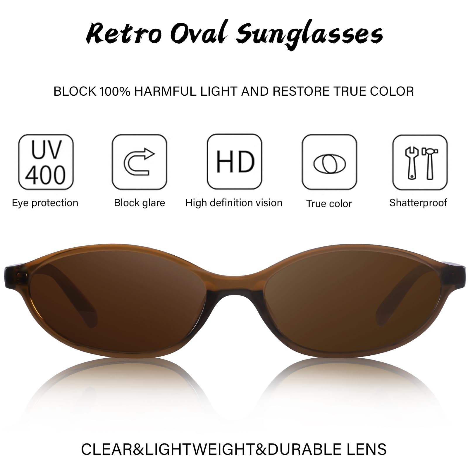 YMRFW Retro Oval Cat Eye Sunglasses for Women Y2k Designer Trendy Narrow Shades UV protection Sun Glasses