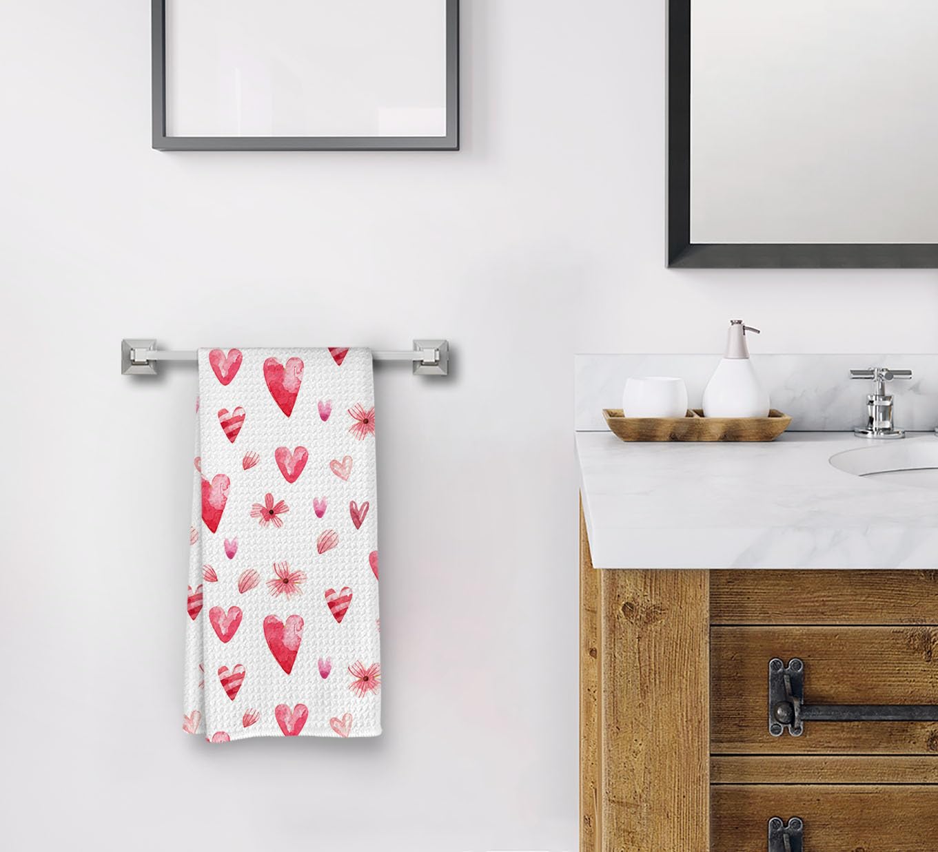 Dwept Valentines Day Kitchen Towels, Love Heart Pattern Hand Towels, Anniversary Wedding Bathroom Kitchen Decor, Valentines Romantic Gifts for Him Her, Floral Petal Tea Towels for Kitchen 428