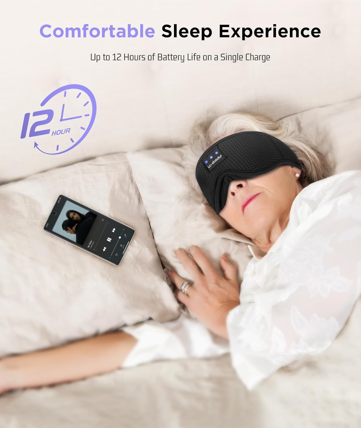 LC-dolida Sleep Mask with Bluetooth Headphones Bluetooth Sleep Mask Sleep Headphones,3D Eye Mask for Sleeping Mask Music Sleeping Headphones for Side Sleepers Meditation Gifts Gadgets for Men Women, Black