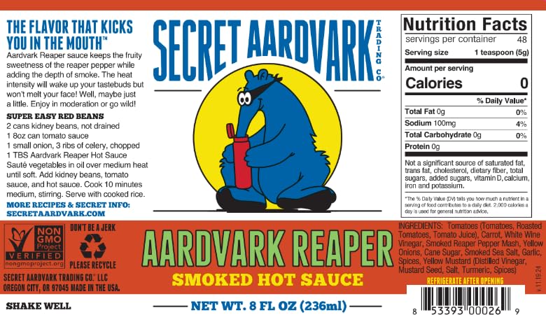 Secret Aardvark Reaper Hot Sauce - Carolina Reaper Hot Sauce, Smoky, Low Carb, Dairy Free, Spicy BBQ Sauce, Hot Sauce & Marinade - 8 fl oz 1 Pack