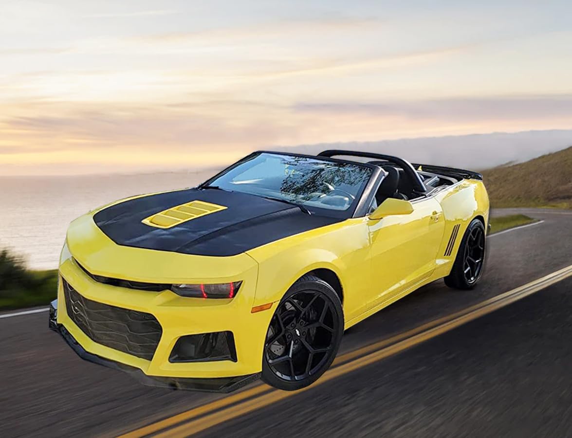 IKON MOTORSPORTS Front Bumper Compatible With 2014-2015 Chevy Camaro, ZL1 Style Black PP Cover with Grille + Bottom Lip + Air Duct + Under Body Panel