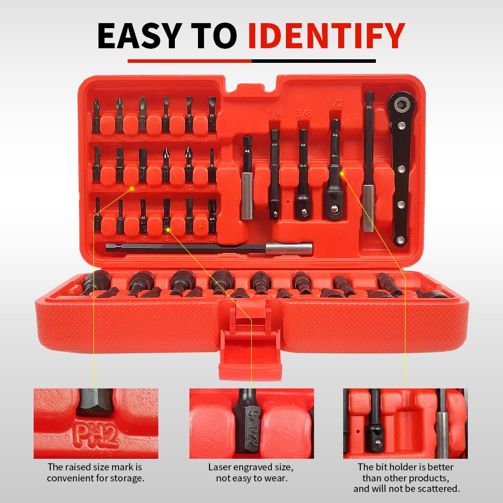 AKMTOOL 41Pcs Magnetic Nut Driver Set, 1/4" Quick-Change Hex Shank | SAE & Metric | Cr-V Steel, Magnetic Screwdriver Bit Set W/Drill Bit Extension & Drill Bit Adapter, Ratchet Wrench