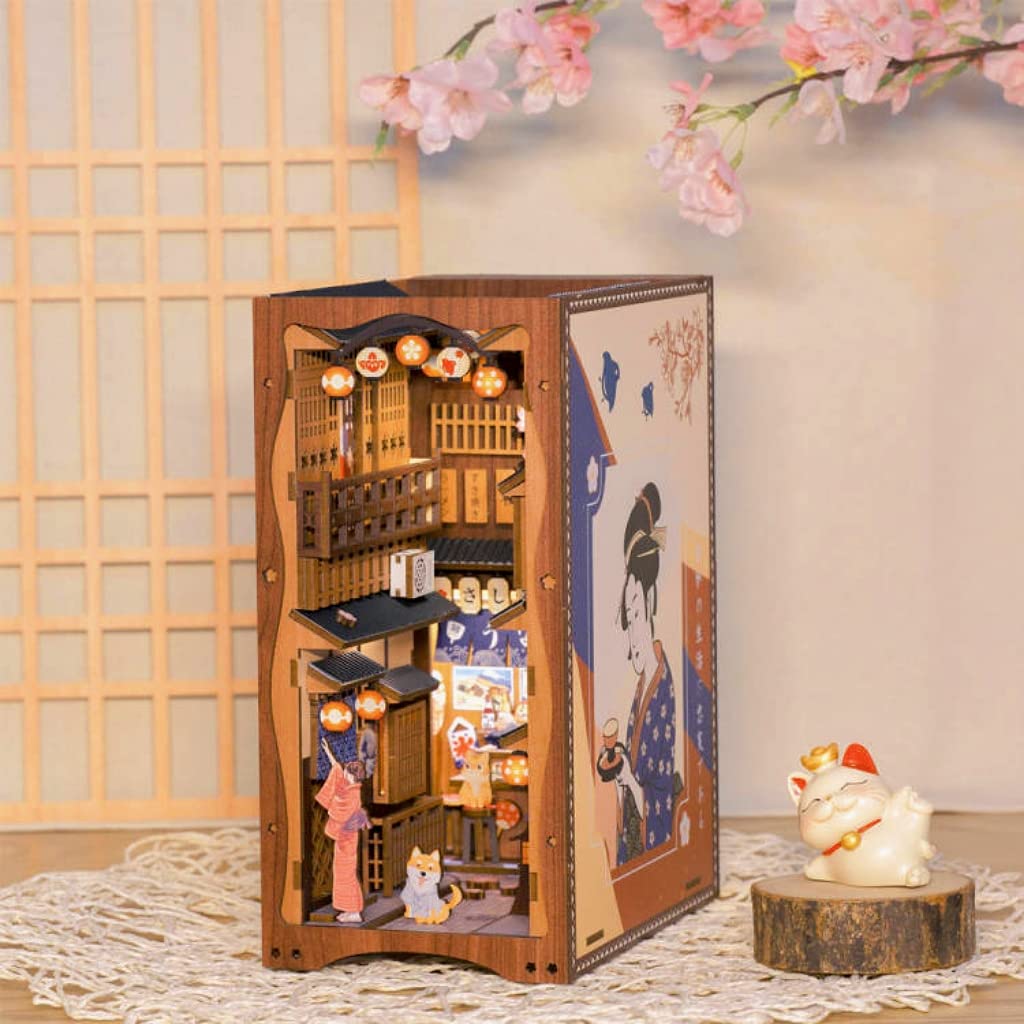 CUTEBEE Book Nook Kit - DIY Miniature House Dollhouse Kit for Adult and Teens, Booknook Bookshelf Decor Alley Model Build with LED Light, Gifts for Family and Friends (Under The Sakura Tree)