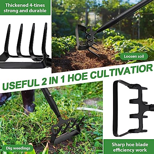 Hoe Garden Tools, Stirrup Hoe Weeding Tool, 62" Adjustable Long Handle Stainless Steel Heavy Duty Hula Hoe Tiller Rake for Flower Beds, Patio, Garden Loosening Soil Weeding Digging