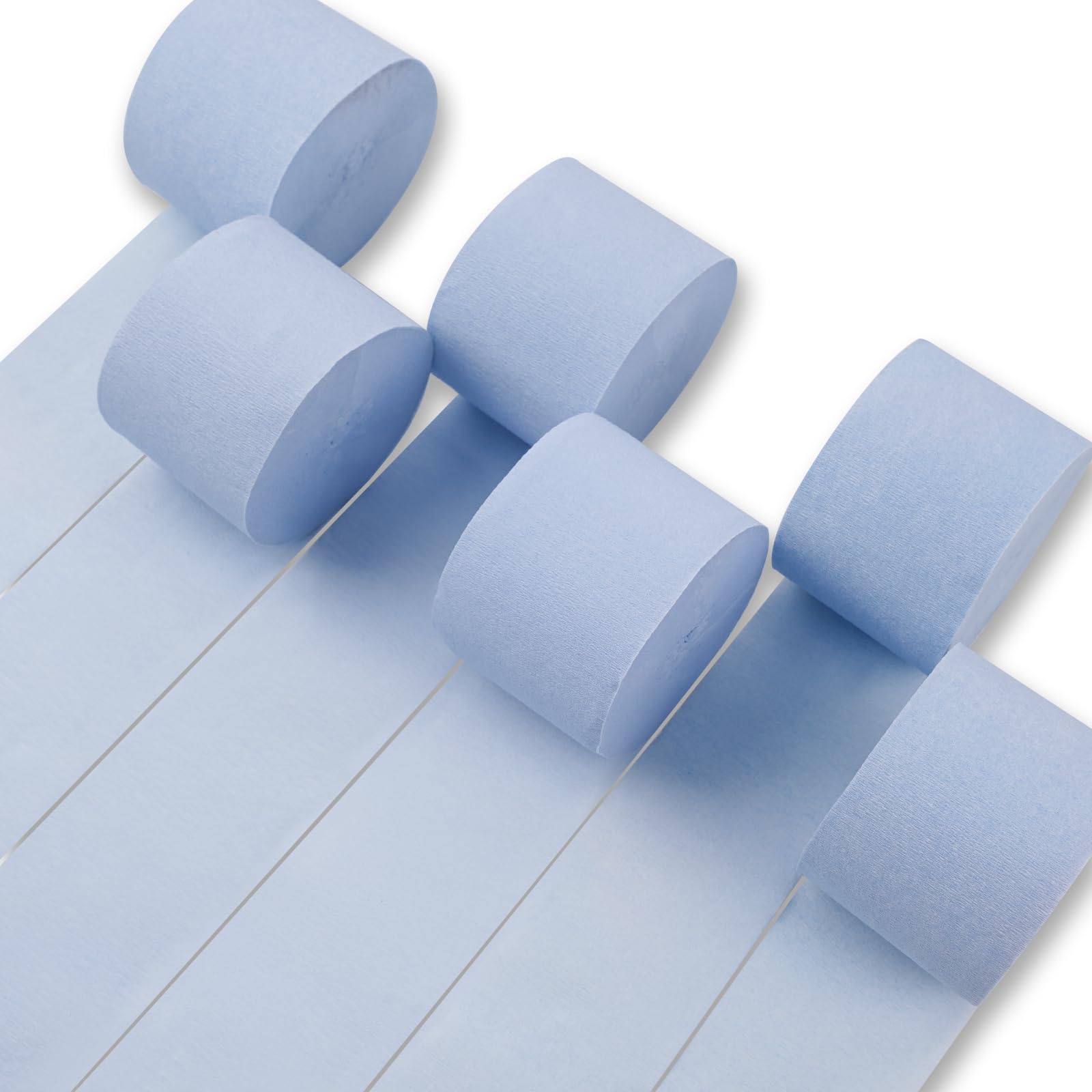 PartyWoo Crepe Paper Streamers 6 Rolls 492ft, Pack of Pastel Blue Light Blue Streamers, Wedding, Birthday, Bridal Shower, Baby Shower, Anniversary Decoration (1.8 in x 82 Ft/Roll)