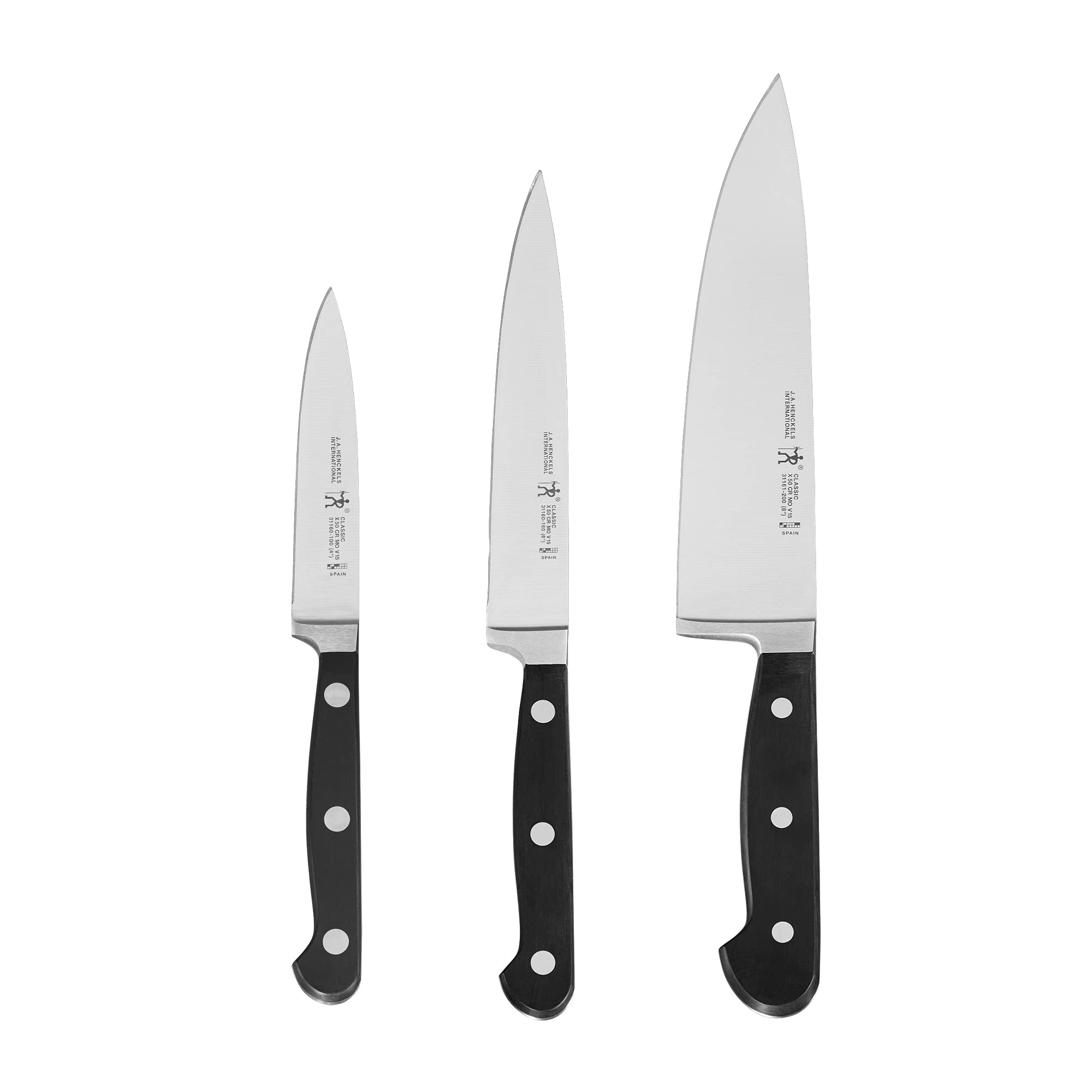 HENCKELS Classic Razor-Sharp 3-Piece Kitchen Knife Set, Chef Knife, Paring Knife, Utility Knife, German Engineered Informed by 100+ Years of Mastery, Stainless Steel