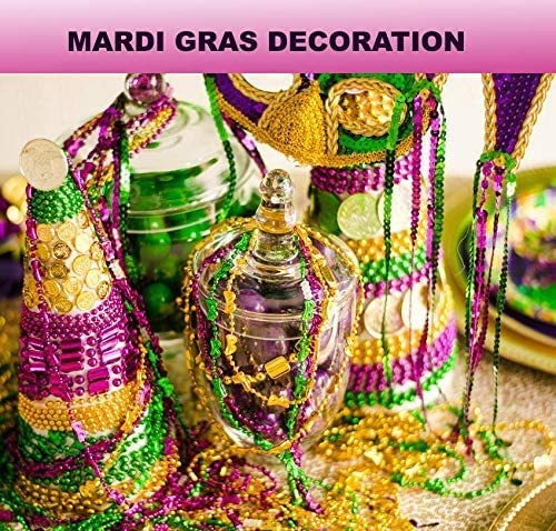 4E's Novelty 72 Pack Bulk Mardi Gras Beads Necklaces Purple Green Gold Beads, 33 Inches Long 7mm Thick, Tree Decoration, Party Favors Supplies, Costume Accessories (72)