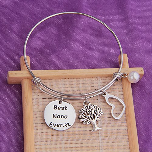 RQIER Birthday Gift for Nana Best Nana Ever Bracelet Expandable Wire Bangle for Grandma (Bangle Bracelet)