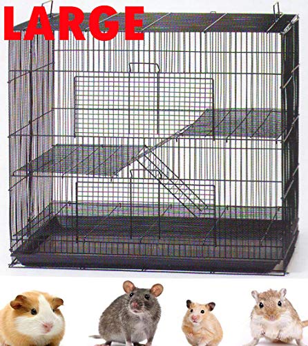 Large 3-Levels Foldable Ferret Chinchilla Sugar Glider Rats Animal Chew Free Metal Carrier Travel Cage with Narrow 3/8" Wire Bar Spacing Prevent Escape and Stuck Shelves and Ladders Included