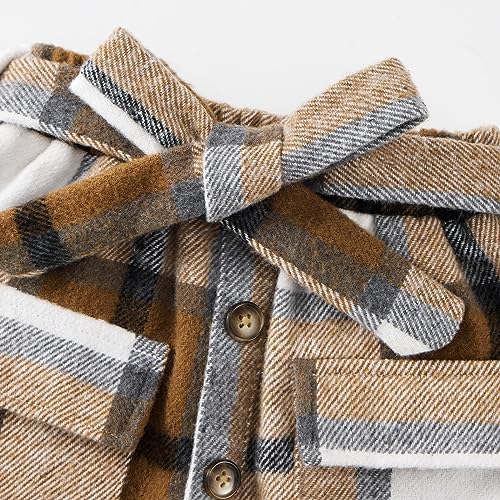 Weixinbuy Kid Toddler Girl Clothes Fall Winter Outfits Solid Long Sleeve Ribbed T-Shirt Knit Tops Plaid Button Mini Skirts Set Outfits 6-7 years old