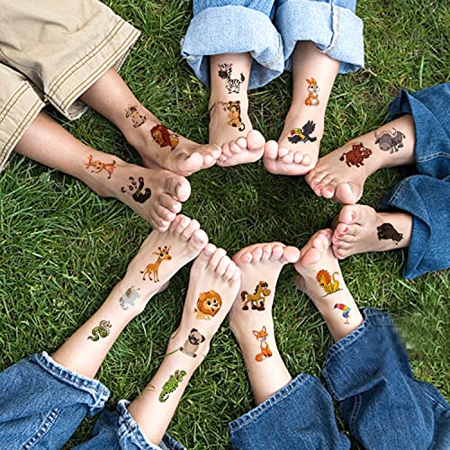 10 Sheets(120PCS) Animal Temporary Tattoos for Kids Cartoon Fake Tattoo Stickers Cute Lion Monkey Giraffe Squirrel Bird Design Waterproof Body Art Tattoo Sticker for Kids Birthday Party Decor Supplies