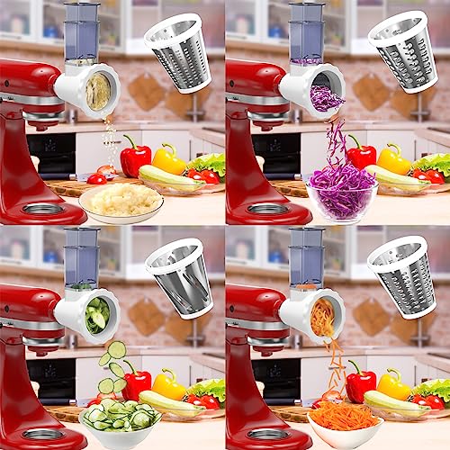 Cheese Slicer Shredder Attachments for KitchenAid Stand Mixers, Food Slicers Cheese Grater Attachment, Salad Maker Accessory Vegetable Chopper with 4 Blades Dishwasher Safe-Upgraded Version
