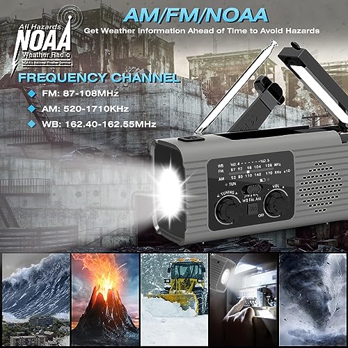 NITIGO Emergency Radio Hand Crank Radio USB Charged Portable Power Bank with Solar Charging, SOS Alarm, AM/FM/NOAA Rdios, 180° Rotate Reading Lamp, LED Flashlight for Camping, Home, Outdoor Emergency