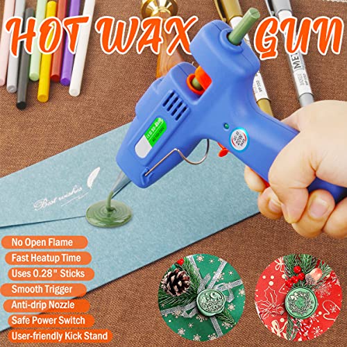 Wax Seal Kit with Gift Box, LONBEIIFY 40Pcs Sealing Wax Sticks with Glue Gun, Wax Seal Molds, Glue Gun Stand, Silicone Waxing Mat and Wax Pens for Wedding Invitations Envelopes Cards (Black)