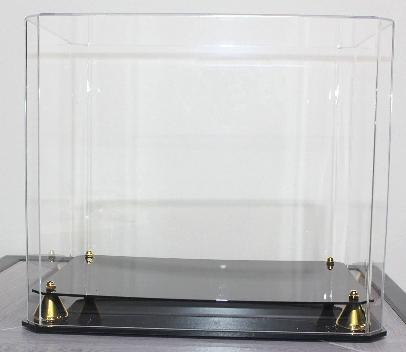 DisplayGifts Pro UV Football Helmet Display Case Stand fits Adult Size Baseball, Ice Hockey, Motorcycle, Football Helmets, Showcase with Gold Risers, One Piece No Assembly Required