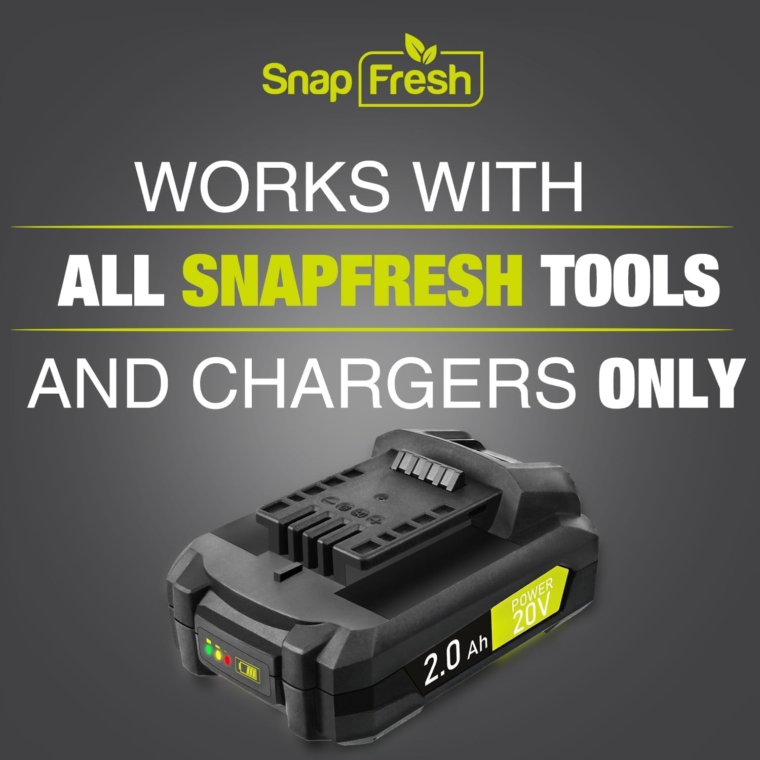SnapFresh 20V 2.0Ah Li-ion Battery, 2-Pack(Not Compatible with Other Brands), Lithium-Ion Battery Support Fast Charging(BBT-DC20A)