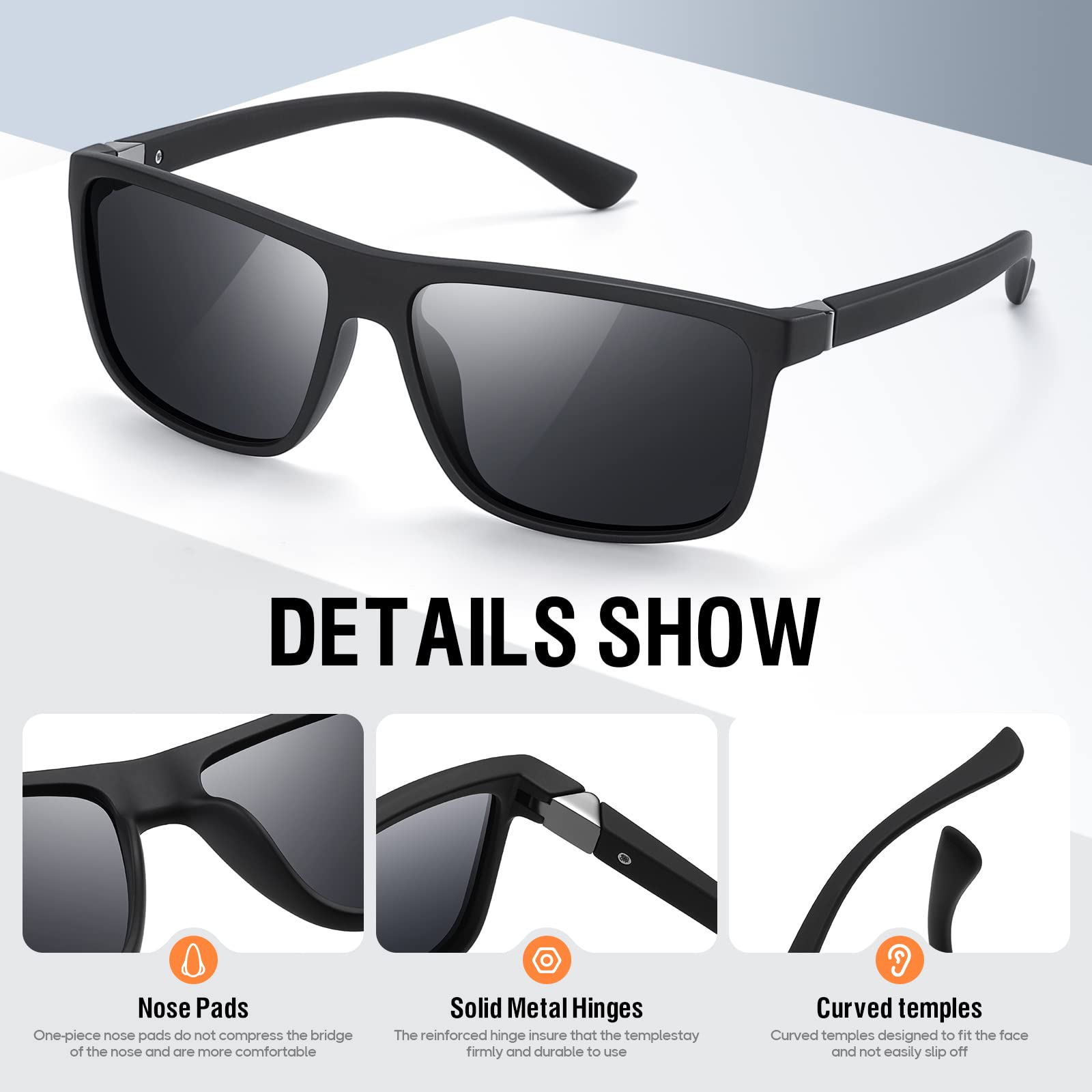 KWHZXGYY Sunglasses Men Polarized Sunglasses for Mens and Womens,Black Retro Sun Glasses Driving Fishing UV Protection
